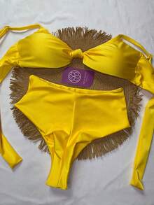 Trilobal Sport Bikini Set With Knot Top And Hot Pant Bottoms – Comfort And Style For Summer - Kuning - View 2