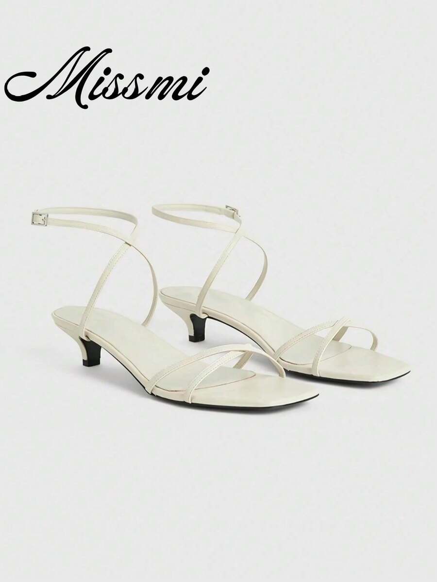 New 2025 Spring/Summer Women's Brown Suede Round Toe Peep Toe Chunky Heel Outdoor High Heel Sandals - Beige - View 1