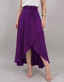 Long Wrap Skirt With Tie Fashion Blogger - Purple - View 1