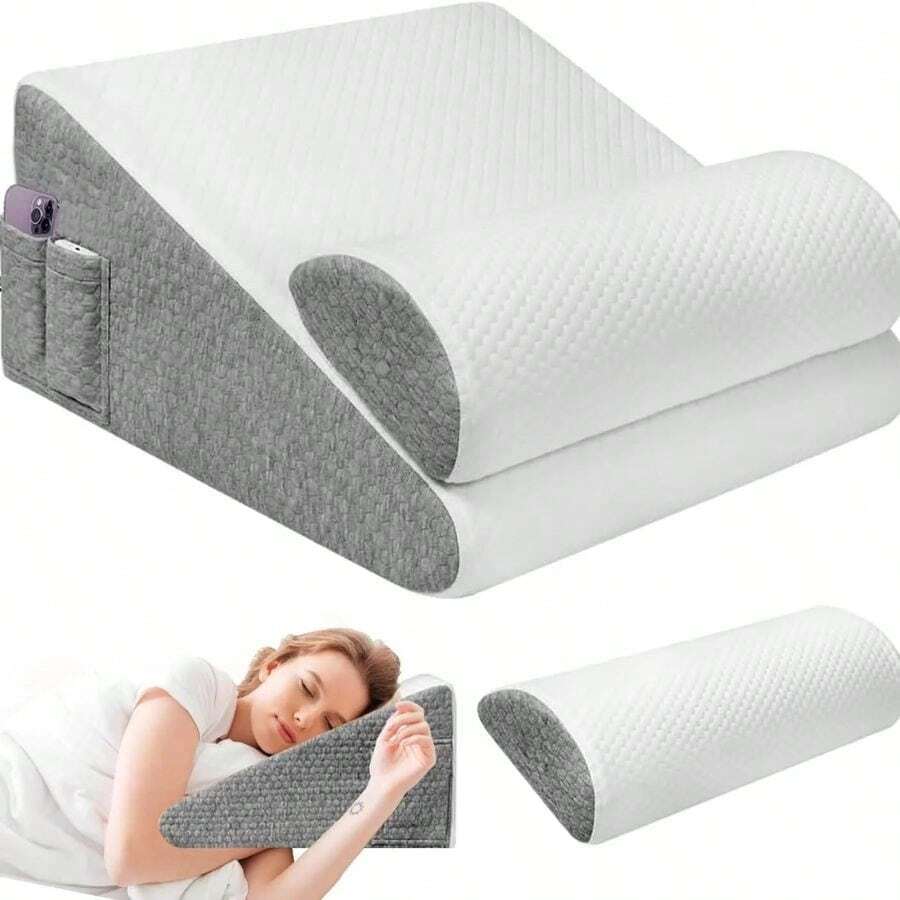 Impala Triangular Reading Pillow - Triangular Reading Pillow With White Cover - Back Support Cushion For Bed, Sofa, Reading, And TV - White - View 1