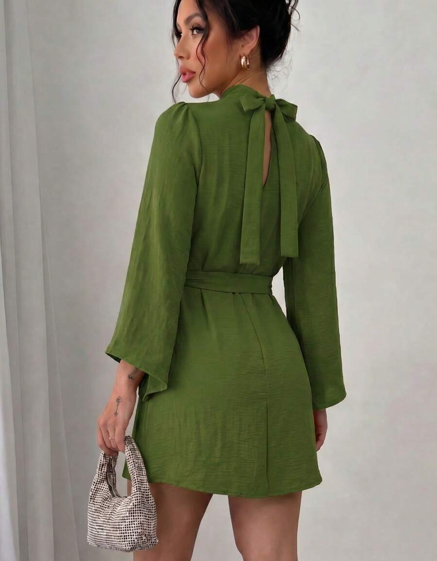 Women Midi Dresses - Army Green - View 1