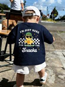 Baby BoyStreet Style T-Shirt, Soft Cotton Loose Short Sleeve Top - Navy Blue - View 2
