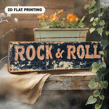 2D Flat Vintage Art Decorative Wall Sign "Rock" - 15.75x3.94 Inch Vintage Metal Decor With Pre-Drilled Holes, Suitable For Rustic Style Home Bar Restaurant Garage Decoration, Unique Gift For Music Lovers, Bold Text Logo, Music Room Decor, Perfect Room Decoration (Random Style) - A - View 6