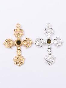 6pcs Random Assorted Baroque Hollow Rhinestone Cross Alloy Pendants, Niche Dark Style DIY Beaded Accessories, Handmade Bracelet Necklace Material - Multicolor - View 2