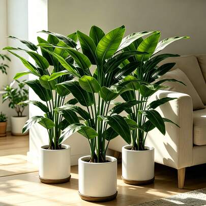 高品質人工植物 - 極楽鳥花、人工バナナの木フェイクプランツ、バイオニックグリーンリーフ - メンテナンス不要、ヴィラの中庭、レジャースペース、サンルーム、プールエリア、ホテルオフィス、年間を通じてオールシーズン、クリスマス、感謝祭、収穫祭などのホリデーデ...