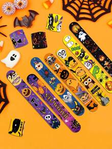 12/24pcs Halloween Slap Bracelets, Halloween Party Small Gifts, School Classroom Rewards, Halloween Candy Bag Gifts Toys, Halloween Slap Bracelets, Halloween Gifts, Halloween Decorations - A - View 3