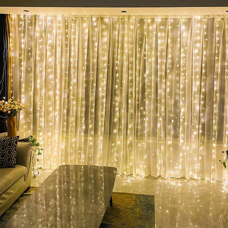 1 buah Lampu Tirai Dekoratif LED dengan Colokan USB dan Kontrol Jarak Jauh, Cocok untuk Dekorasi Pernikahan dan Rumah, Pesta Bujang, Perayaan Hari Raya