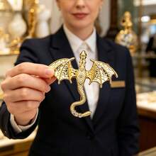 1 st fantasy-brosch i guldfärg med europeisk flygande drake, strassinlagd lapelpin, gotisk djurbrosh, scarfclip, smyckespresent för män och kvinnor - brosch - Visa 1