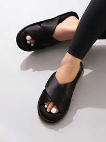 Elegant Comfortable Criss-Cross Strap Satin Non-Slip Women's Slippers For Home And Outdoor Wear - Black - View 6