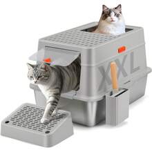 Edelstahl-Katzenstreubox mit Deckel, 110°XXL-Design, Edelstahl, 38L, großFassungsvermögen mit Schaufel und Pedal, hoher Rand, auslaufsicher und leicht zu reinigen SQ1H - 60,5 x 40,5 x 38 cm - Übersicht 1