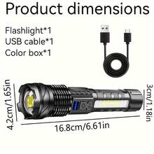 High Power LED Flashlight With COB Red & Blue Warning Side Lights, Rechargeable Zoomable Long Distance Torch For Fishing & Camping, 7 Adjustable Light Modes, Compact & Portable - Multicolor - View 6