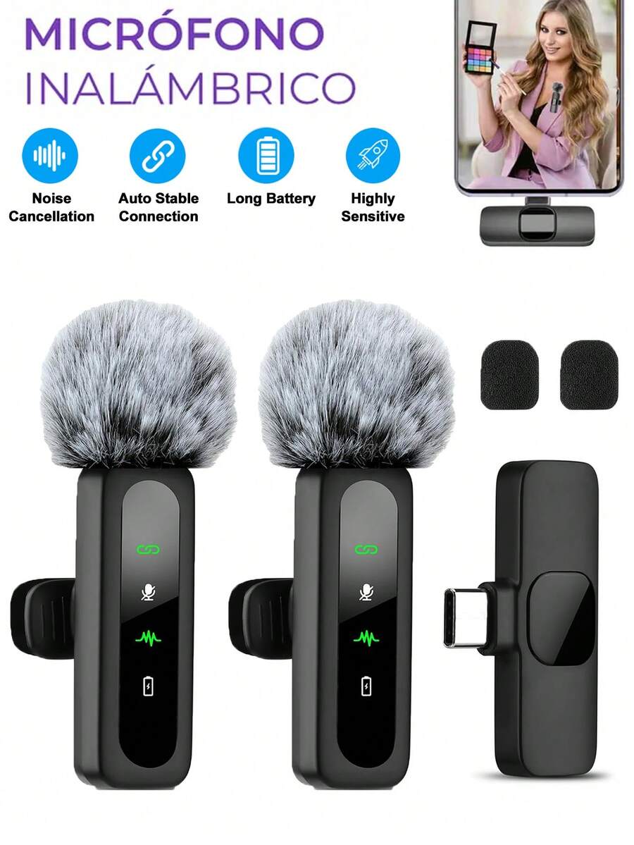 This New Wireless Clip-On Microphone Is Designed For Recording, Compatible With IOS, Type-C Android Devices And Type-C Laptops. It Is Perfect For Live Streaming And Short Video Shooting, Supporting 1-To-1 And 1-To-2 Connections. - View 1
