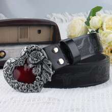 Minimalist Versatile Red Heart Rose Buckle Belt, Essential Gift - Multicolor - View 10