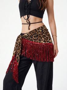 1 pieza/2 piezas Pañuelo de cintura con estampado de leopardo y lentejuelas con flecos en 4 colores, ¡crea una atmósfera increíble! 1.4m/55in de largo, se puede usar como cadena de cintura para danza del vientre, decoración de atuendo de chica sexy para fiestas, adecuado para bailar, fiestas, estilo diario de chica sexy, diseño de flecos + lentejuelas muy llamativo, puede crear fácilmente looks sexys y personalizados para la mayoría de las ocasiones. - Multicolor - Ver 10