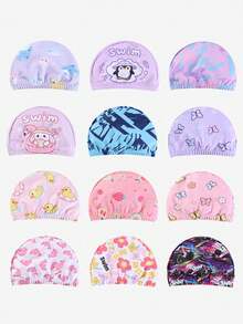 1PC Comfortable Cartoon Print Pattern Elastic Youth Swimming Cap, Non-Restrictive Ear-Capturing Cap For Long Hair, Swimming Pool Swimming Cap - Multicolor - View 12