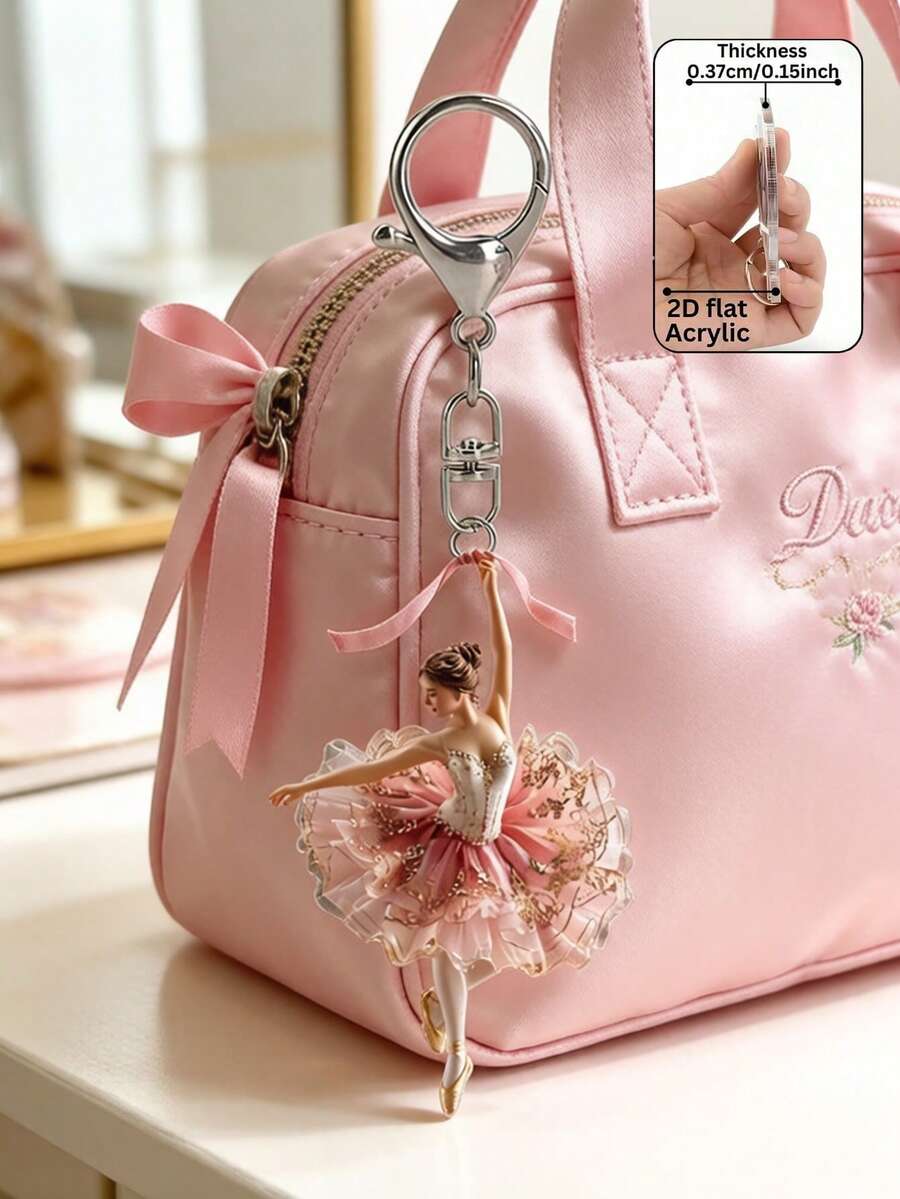 2D平面芭蕾舞者吊墜,粉色芭蕾舞者飾品,優雅舞者禮物,手提包背包配件,芭蕾愛好者紀念品,適用於背包、手提包、車鑰匙、門鑰匙,適合約會、學習、工作、通勤,手機配件,婚禮季節,伴娘禮物,新娘禮物,情侶,情人節,開學季,教師節,日 - 彩色 - 查看 1