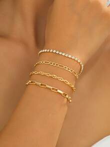 4pcs Casual Classic Elegant Summer Gold Design Niche Alternative Chain Bracelet Set For Women - Yellow Gold - View 4