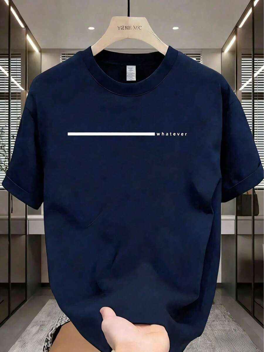 Men's Short-Sleeved, Crew-Neck T-Shirt. Casual Style With Modern And Comfortable Prints. For Men And Women, Couple Style, Short-Sleeved T-Shirt With  Print. - 藍色 - 查看 1
