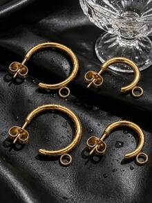 6Pcs 304 Stainless Steel 18K Gold Plated C-Shaped Open Circle Stud Earrings With Jump Ring, DIY Earring Making Supplies/Waterproof And Colorfast - Earrings - View 2