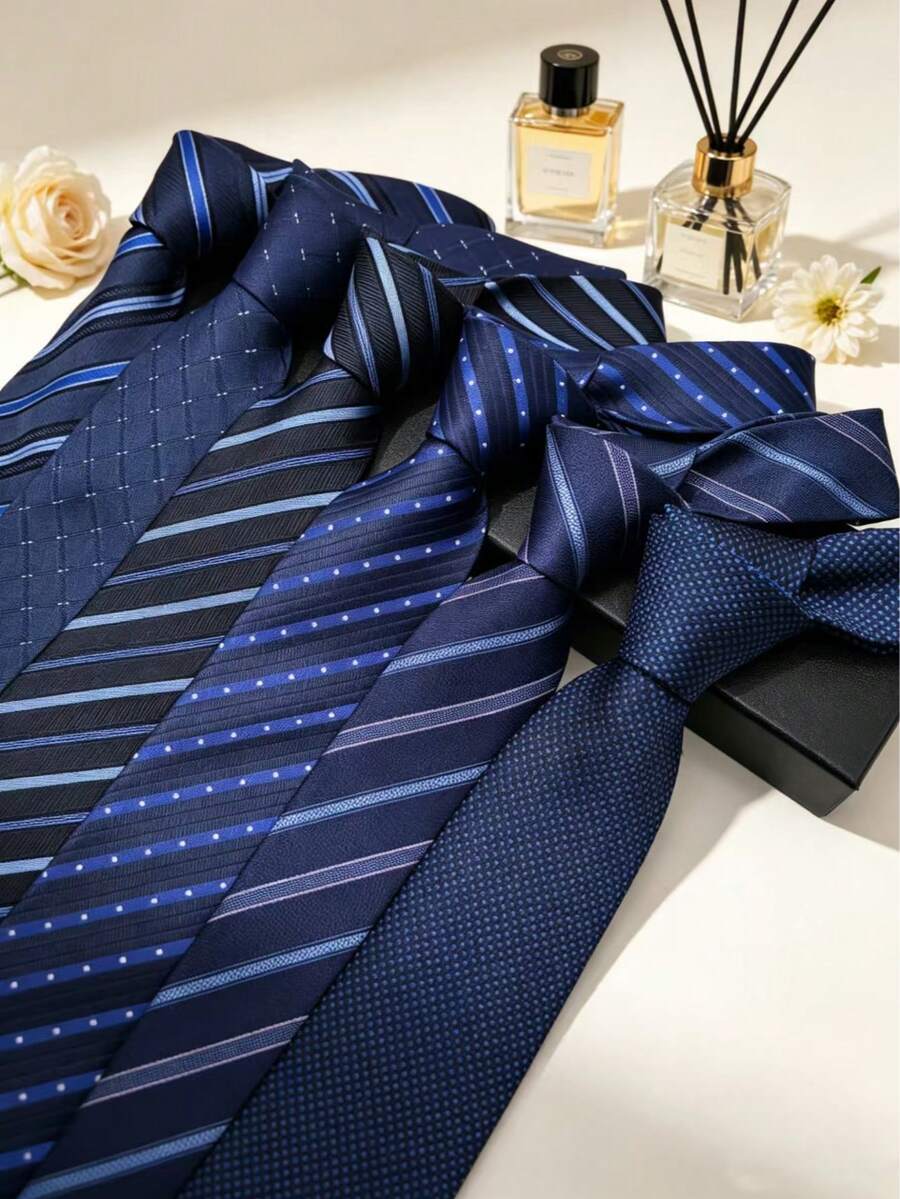 1pc Men's Formal Jacquard Striped Blue Tie, Multiple Styles Available, Suitable For Business Events, Wedding Groom Accessories, Daily Commute Versatile - Multicolor - View 1