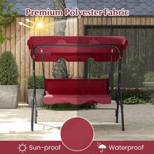 3-Person Outdoor Patio Swing Chair W/ Adjustable Canopy & Removable Cushion - Burgundy - View 6