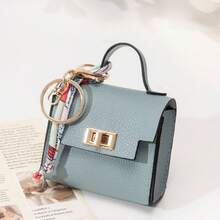 Mini Handbag Shape Leather Keychain Pouch With Silk Scarf, Twist Lock Zipper Earphone Coin Storage Cute Bag Charm For Girls - Multicolor - View 14