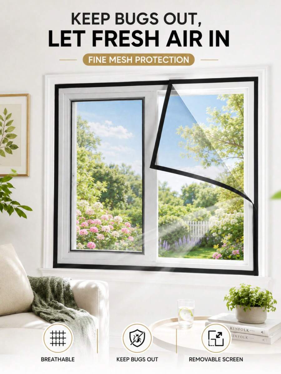 Self-Adhesive Hook And Loop Window Screen, Easy Installation Without Drilling, Anti-Mosquito Fly Insect Curtain, Breathable Fine Mesh Insect Screen, Suitable For Home Balcony Bedroom Living Room, Window Insect Screen With Adhesive Tape Accessories