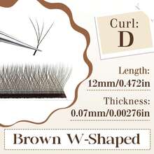 FOXYMEI 12排棕色3D/4D/5D W型彩色睫毛接片 C/D/LU(M)捲度 自然柔軟仿貂毛 0.07mm 長效蓬鬆輕盈 預製睫毛扇 沙龍使用 - 查看 59