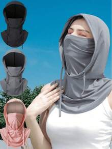 1pc Unisex Ice Silk UV Protection Face Mask, Full Face Coverage, Breathable Seamless Adjustable Drawstring Neck Gaiter, Outdoor Cycling Motorcycle Fishing Headwear, Women's Sun Protection Mask, Men's Ski Mask - Various - View 1
