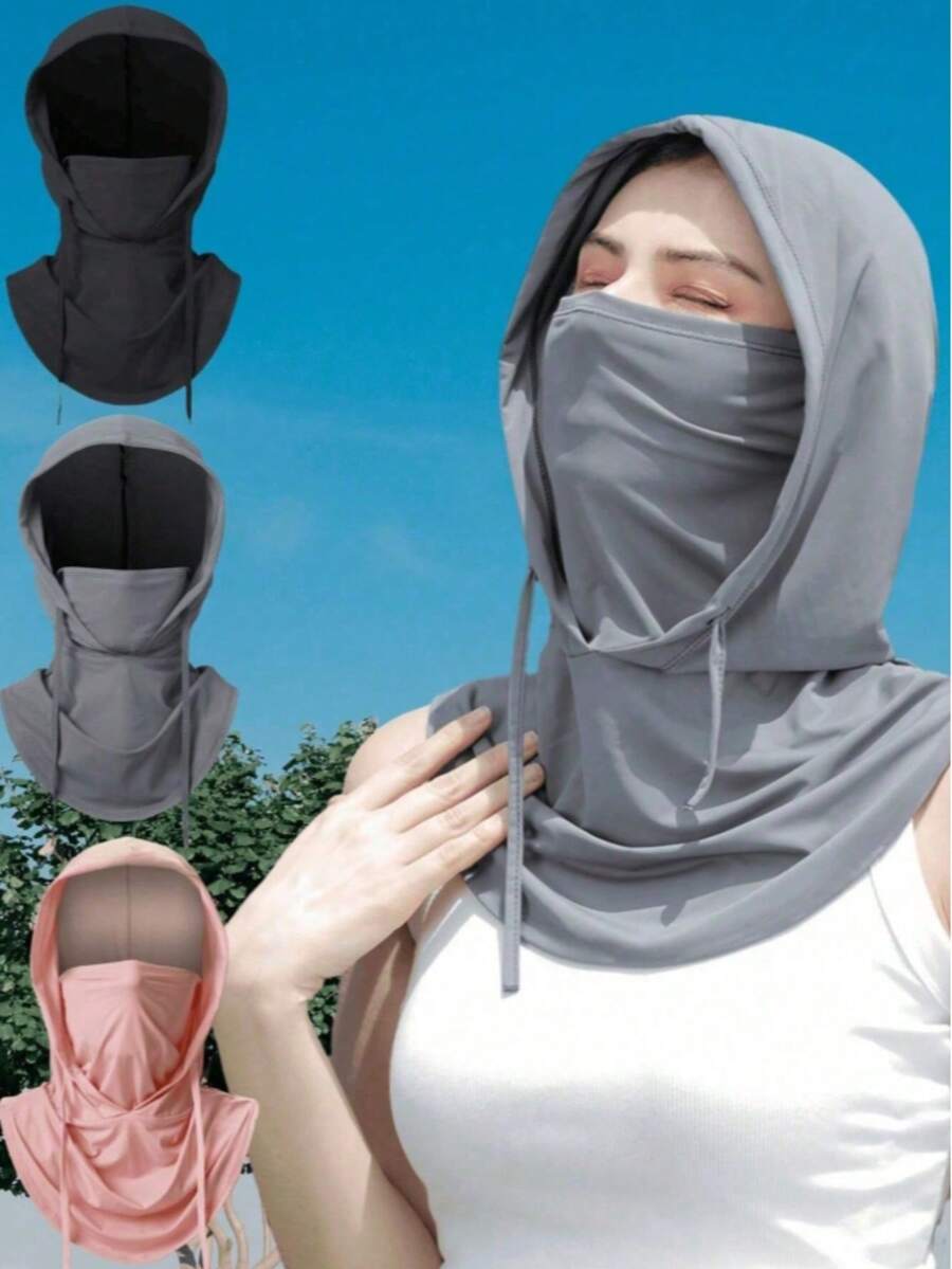 1pc Unisex Ice Silk UV Protection Face Mask, Full Face Coverage, Breathable Seamless Adjustable Drawstring Neck Gaiter, Outdoor Cycling Motorcycle Fishing Headwear, Women's Sun Protection Mask, Men's Ski Mask - Various - View 1