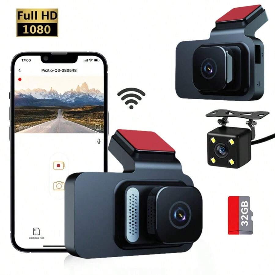 1080P Dash Cam Front And Rear, Dual Car Camera With 32G SD Card 3''IPS Screen, 1080P Dashboard Camera For Cars & Trucks, Rear Camera, WDR G-Sensor/Night Vision/Parking Monitor - F9-r1FEX - View 1