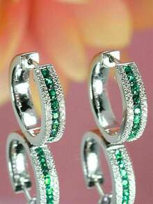 1 Paar elegante Creolen mit kubischen Zirkonia, für Frauen entworfen, geeignet für Hochzeit, Verlobung, Jahrestagsparty, Valentinstag Geschenk - 3# - Übersicht 1