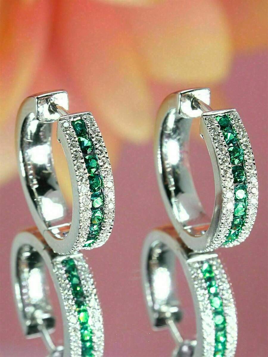 1 Paar elegante Creolen mit kubischen Zirkonia, für Frauen entworfen, geeignet für Hochzeit, Verlobung, Jahrestagsparty, Valentinstag Geschenk - 3# - Übersicht 1