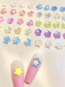 20-100件裝彩色幻彩星星美甲貼片樹脂星星美甲飾品 DIY美甲配件美甲裝飾飾件 - 彩色 - 查看 4