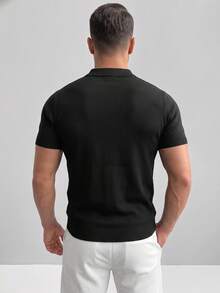 ZYNTH BALENO Men's Summer Zipper Polo Collar Knit Short Sleeve Sweater, Suitable For Outdoor Sports And Gym Workouts - Black - View 7