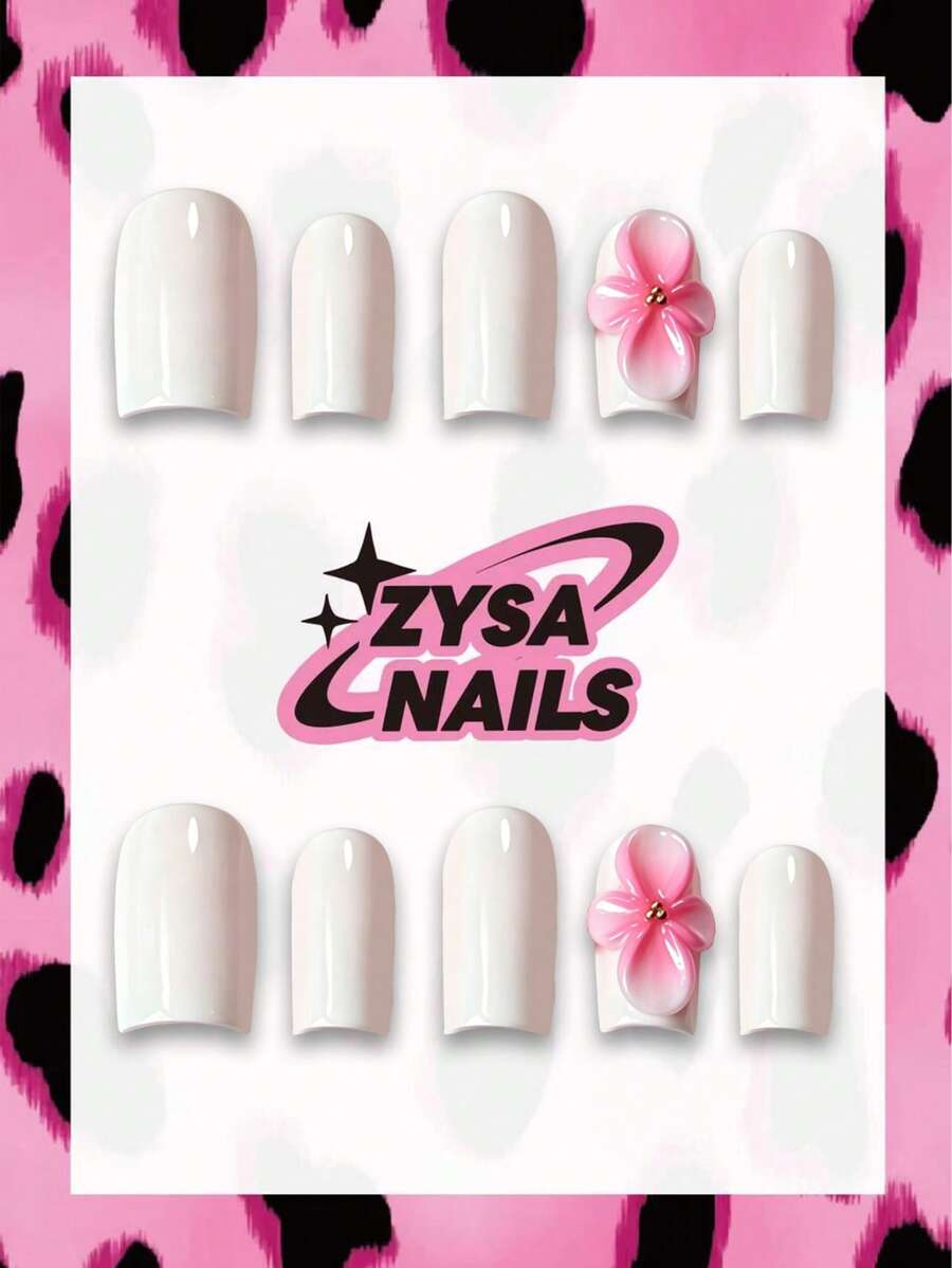 10pcs Handmade Wearable Pink Flower 3D Nail Art Stickers, Includes 3pcs Nail Art Tools And Nail Glue, Fake Nails Nail Art Supplies, Suitable For Women And Girls As Mother's Day And Graduation Gifts, Applicable For Vacation, Party, Travel, Daily And School - Multicolor - View 1