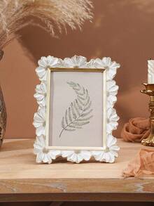 1PC Resin White With Gold Trim 3D Daisy Flower Pattern Decorative Photo Frame, Square Photo Display Frame, Warm Home Desktop Photo Display Frame, Horizontal And Vertical Dual-Use Resin Photo Frame, Suitable For Home Photo Decoration And Photography Decoration Props - A - View 6
