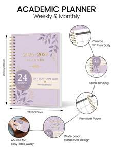 BUBU 1pc 2027-2028 Monthly Calendar Planner, 2-Year Spiral Bound Desktop Calendar Book Schedule Management Notebook, Includes Note Pages And 3 Sticker Pages, Large Writing Space, Monthly Planner Notebook, Office Desk Accessory, Back To School Supplies, College Essentials, Room Decor - Purple - View 5