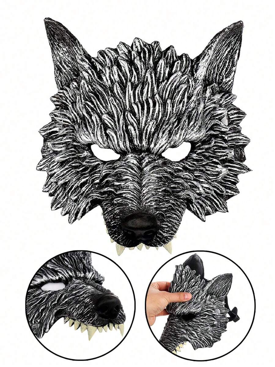 Halloween Wolf Mask, Adult Men & Women Halloween Horror Animal Half Face Werewolf Mask, Halloween Cosplay Costume Accessory, Party Dress Up, Halloween Costume Photo Prop - Silver - View 1