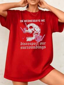 Women's Cami With Skull Graphic Print "On Wednesdays We Don't Respect Our Environment" 100% Cotton Round Neck Casual Style Aesthetic 1 Piece Are Excellent Re From 100% Cotton. - 紅色 - 查看 1