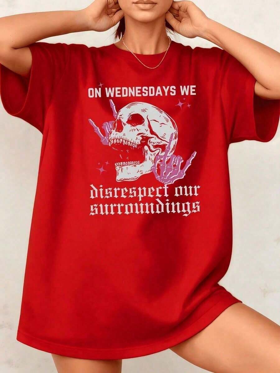 Women's Cami With Skull Graphic Print "On Wednesdays We Don't Respect Our Environment" 100% Cotton Round Neck Casual Style Aesthetic 1 Piece Are Excellent Re From 100% Cotton. - 紅色 - 查看 1