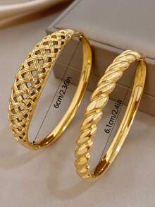 奢華復古金色不鏽鋼編織環扣手鐲珠寶套組，適合女性日常/夏季/派對，媽媽禮物，情人節生日 - 多色2 - 查看 14