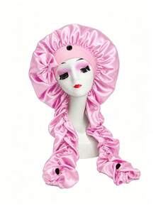 1pc Women's Satin Bowknot Long Braid Sleep Cap, Adjustable Snap Button Sleep Bonnet, Suitable For Curly Hair, Silky Anti-Static Night Headwrap, Sleep Hair Care Cap - Multicolor - View 6