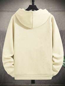 Men's Italian Print Casual Sports Commute Versatile Letter Long Sleeve Hooded Fleece Sweatshirt - Khaki - View 2