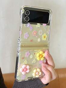 New 3D Flower Full Screen Floral Plant Printed Graffiti Pattern Phone Case Compatible With Samsung Galaxy ZFlip 8 Z 5G Z Flip 6 Z Flip 5 Z Flip 4 3 5G Summer Dopamine Color Hinge Protection Cover - Flowers - View 3