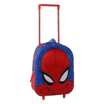 Cerdá Marvel Spider-Man Wheeled School Backpack For Kids - Integrated Trolley And 3D EVA Design, Large Main Pocket And Mesh Side Pocket, Blue And Red, Ideal For School And Travel