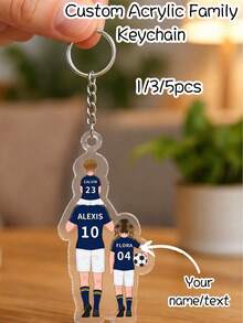 Personalisierter Weltcup Fußball Familien Acryl Schlüsselanhänger, 1/3/5 Stücke, individueller Name & Trikotnummer, 2,5/3 Zoll, 2-5 Familienmitglieder, herzliches Erinnerungsgeschenk für Fußballfans, idealer Vatertag & Weltcup Souvenir - Verschiedenfarbig - Übersicht 1
