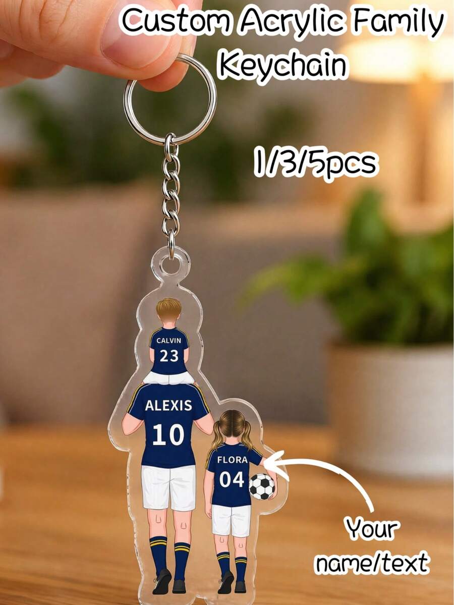 Personalisierter Weltcup Fußball Familien Acryl Schlüsselanhänger, 1/3/5 Stücke, individueller Name & Trikotnummer, 2,5/3 Zoll, 2-5 Familienmitglieder, herzliches Erinnerungsgeschenk für Fußballfans, idealer Vatertag & Weltcup Souvenir - Verschiedenfarbig - Übersicht 1