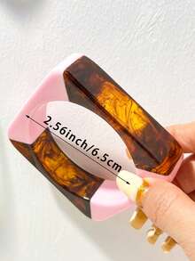 Pink & Brown Colorblock Acrylic Wide Bracelet, Soft Girl Cream Striped Butterfly Embossed Handmade Atmospheric Wrist Accessory - Multicolor - View 9