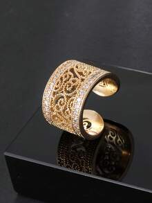 1 Set Luxurious Hollow Sparkling Cubic Zirconia Women's Bracelet & Ring Set, Gold & Silver Color Options, Suitable For Evening Party Wear, Daily Wear, Ramadan Distribution, Eid Al-Adha Gift Choice - Hollow Out Twisted Thread - View 8